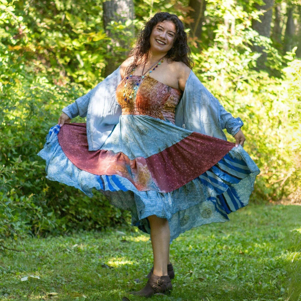 Sedona Patchwork Midi Dress: Bohemian A-Line Sleeveless Dress