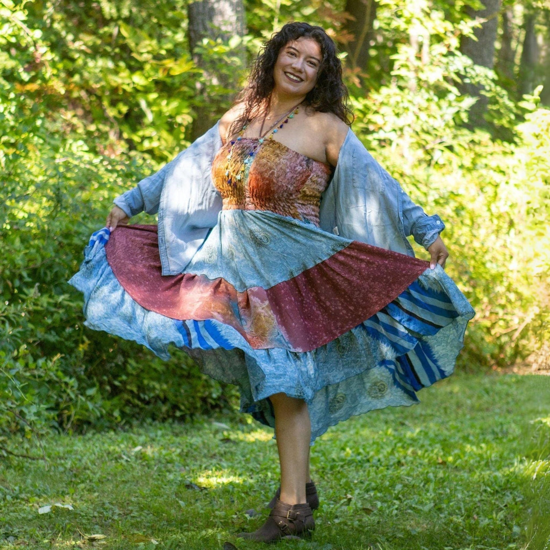 Sedona Patchwork Midi Dress: Bohemian A-Line Sleeveless Dress