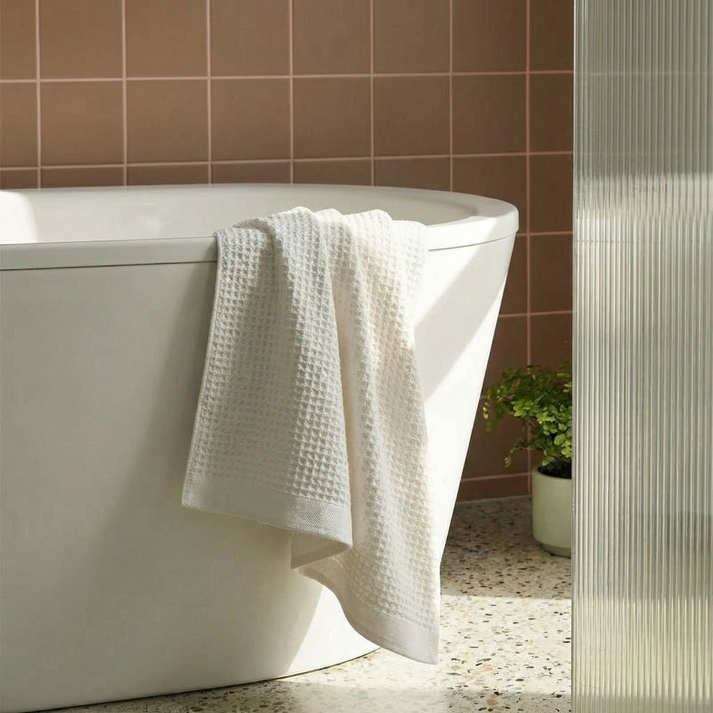 Sedona White Cotton Waffle Weave Bath Towel
