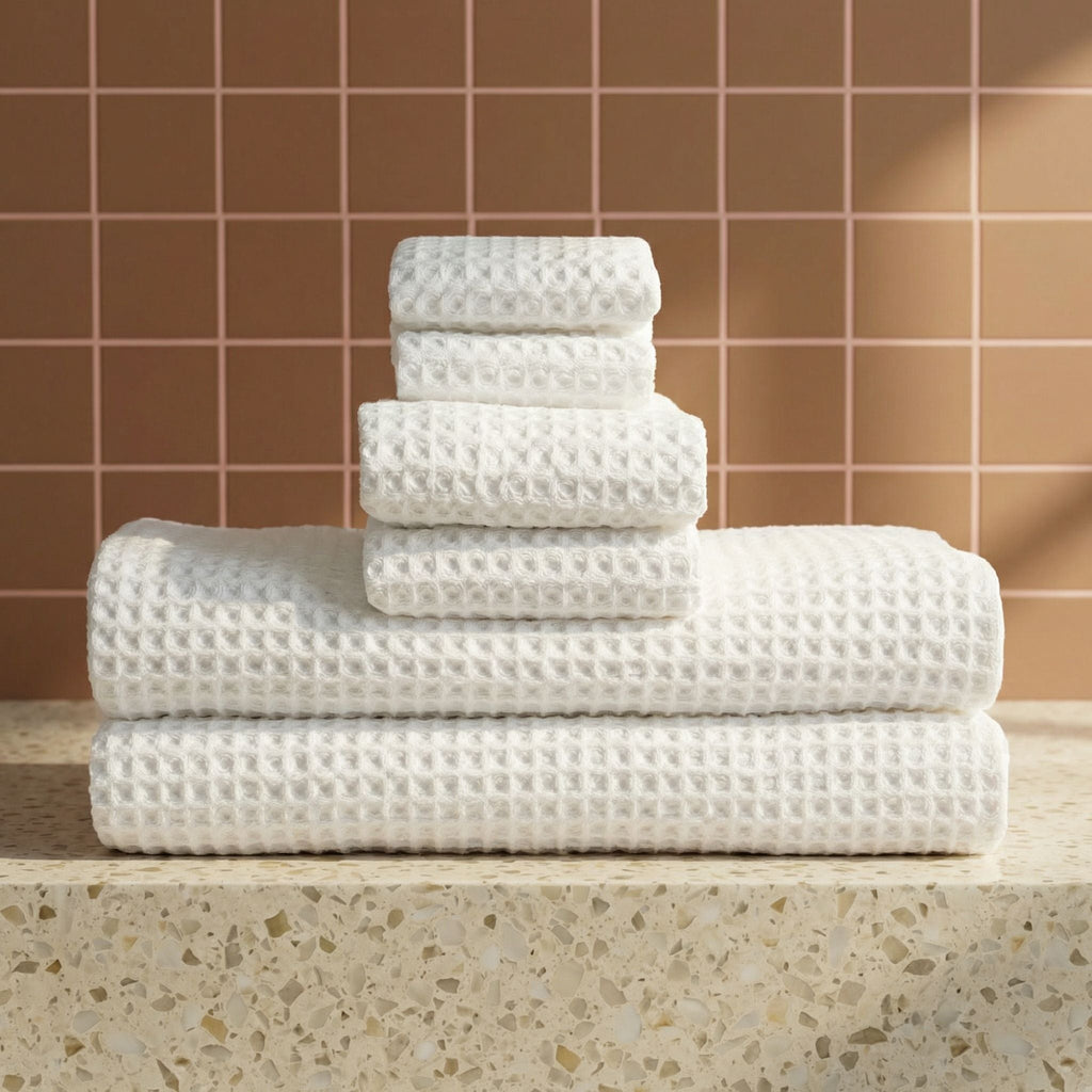 Sedona White Cotton Waffle Weave Bath Towel