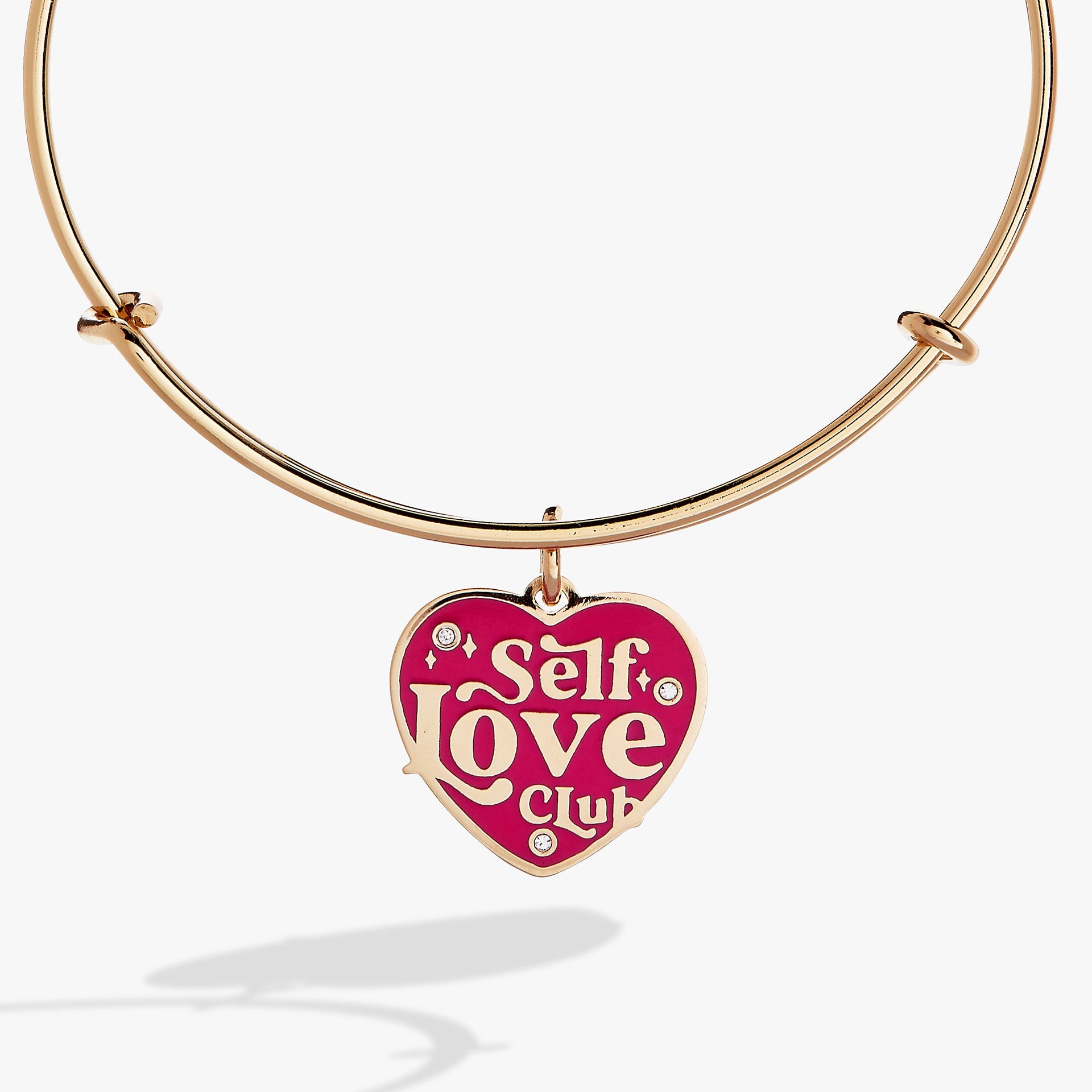 Self Love Heart Charm Bangle with Pink Epoxy and Crystals