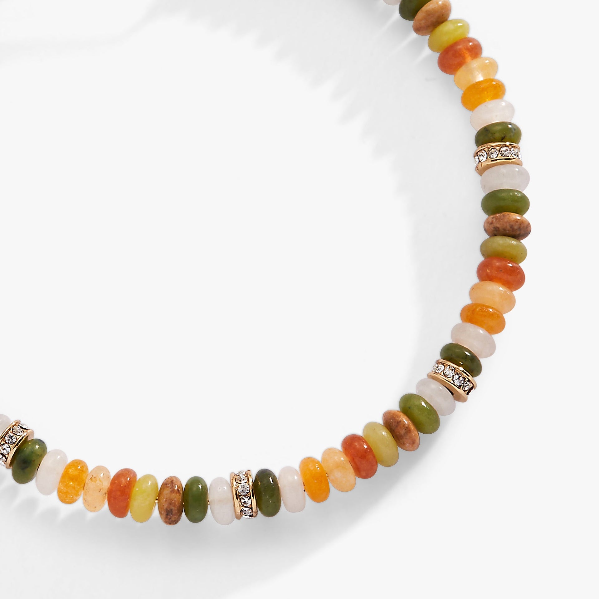 Multi-Color Gemstone Beaded Expandable Bangle in Gold-Tone
