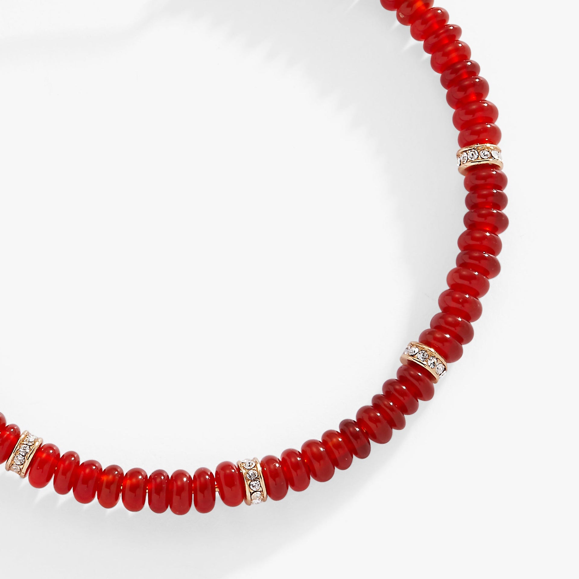 Red Semi-Precious Rondelle Beaded Expandable Bangle Bracelet