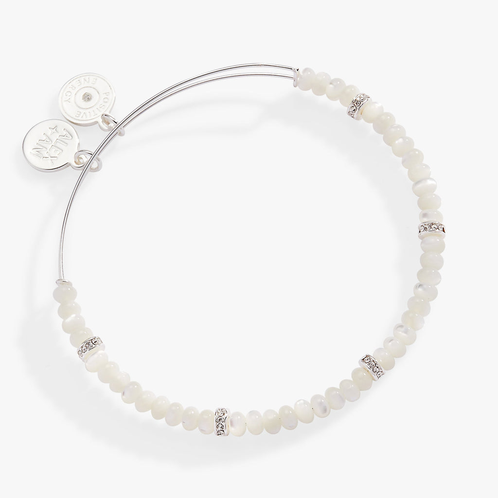 Alex And Ani White semi-precious rondelle beaded bangle with gold spacers