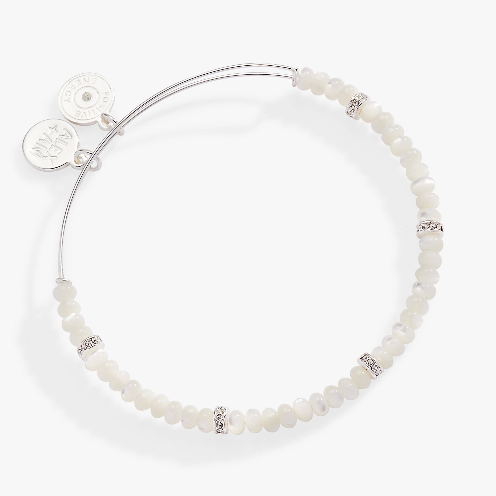 Alex And Ani White semi-precious rondelle beaded bangle with gold spacers
