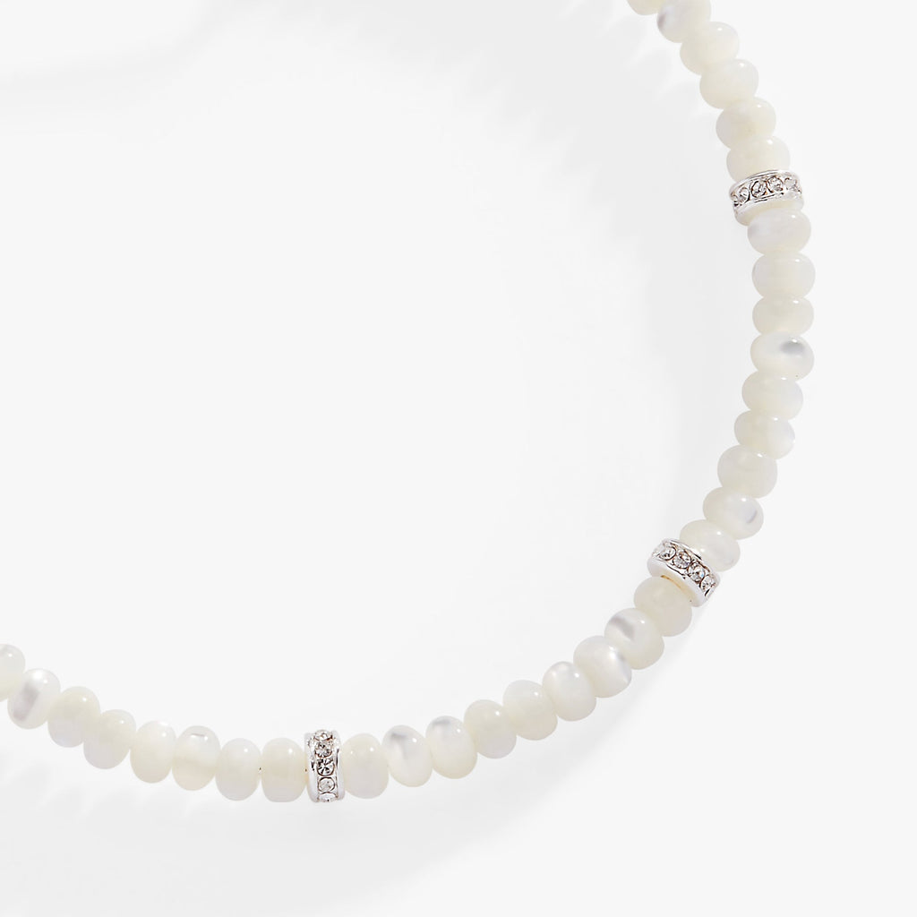 White Semi-Precious Rondelle Beaded Bangle Bracelet