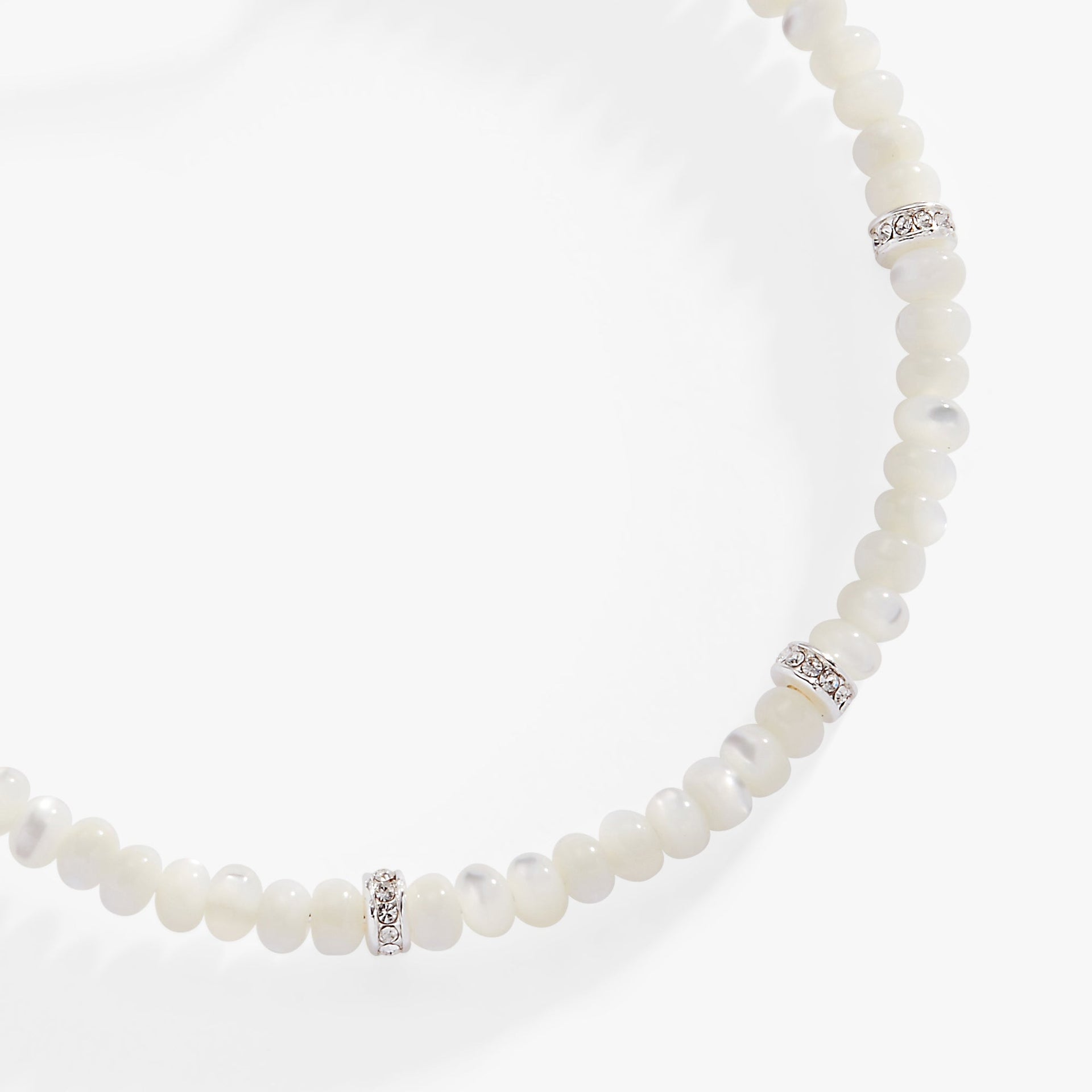 White Semi-Precious Rondelle Beaded Bangle Bracelet