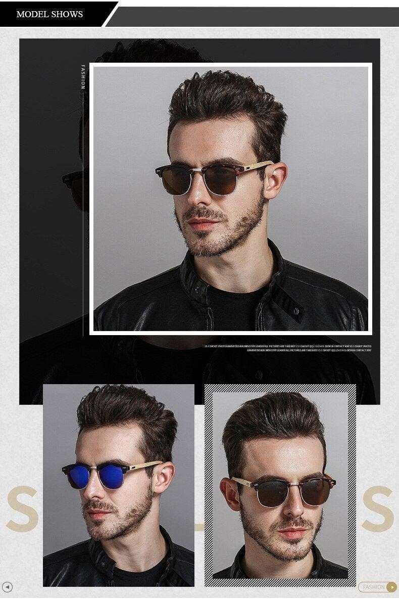 Semi-Rimless Polarized Driving Sunglasses for Men Business Style