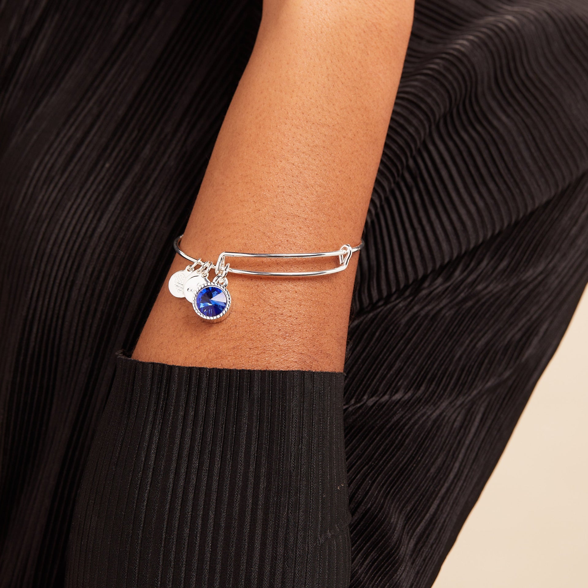 September Birthstone Sapphire Charm Bangle Bracelet