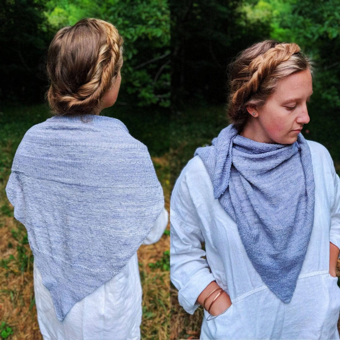 Finished Serendipity Lace Weight Silk Shawl draped elegantly over a chair