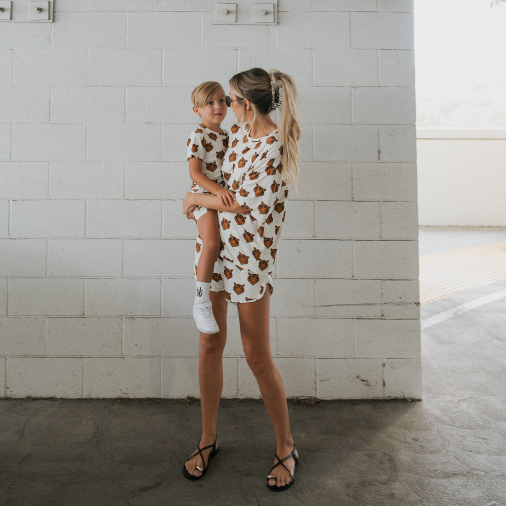 Tigers Print Bamboo Short Sleeve Biker Set for Kids