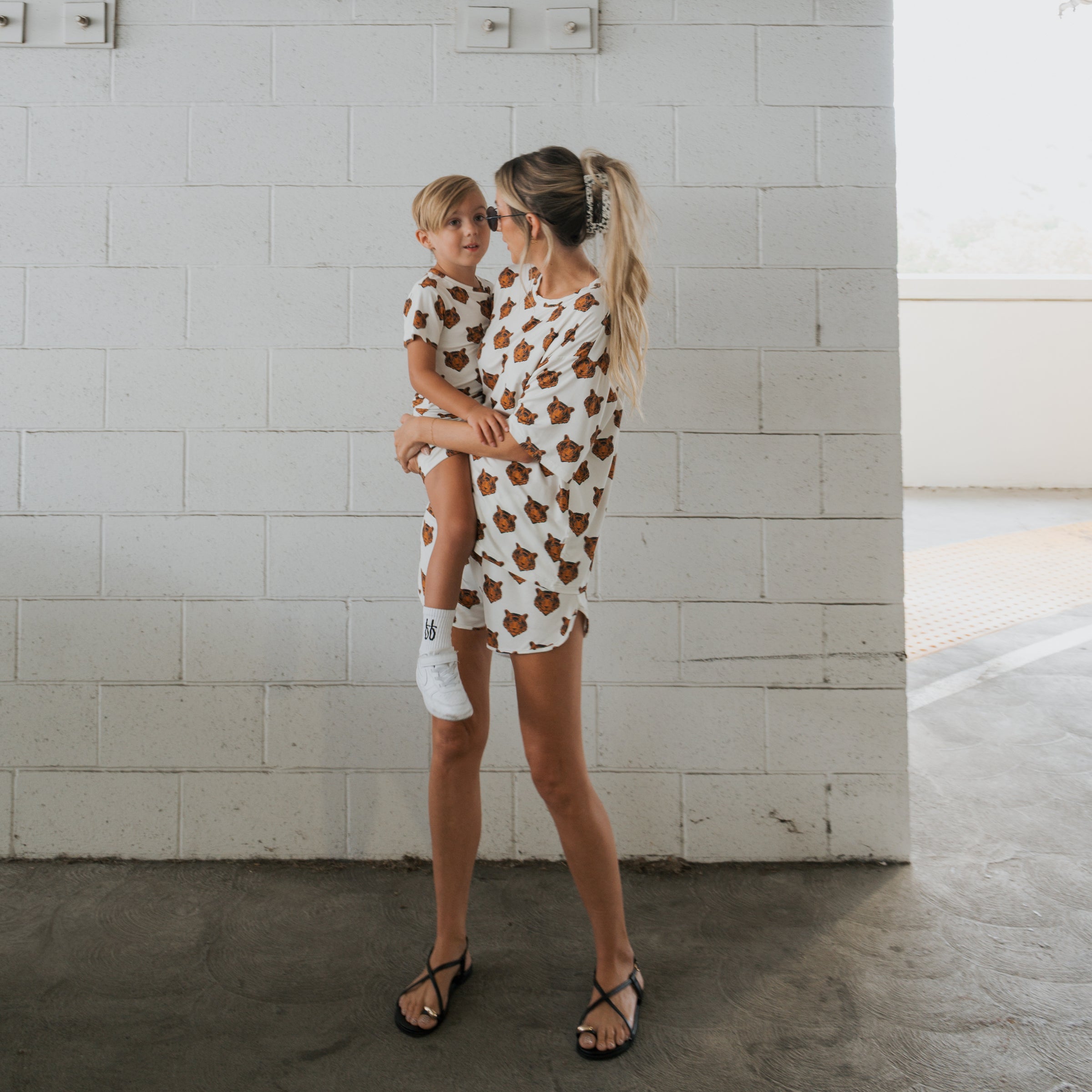 Tigers Print Bamboo Short Sleeve Biker Set for Kids