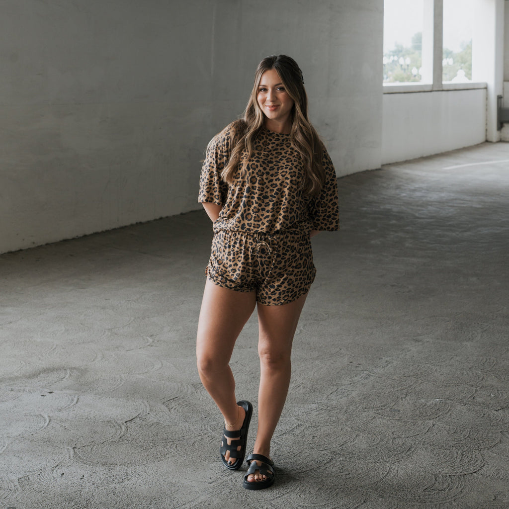 Women's Bamboo Short Set in Leopard Print - Relaxed Loungewear