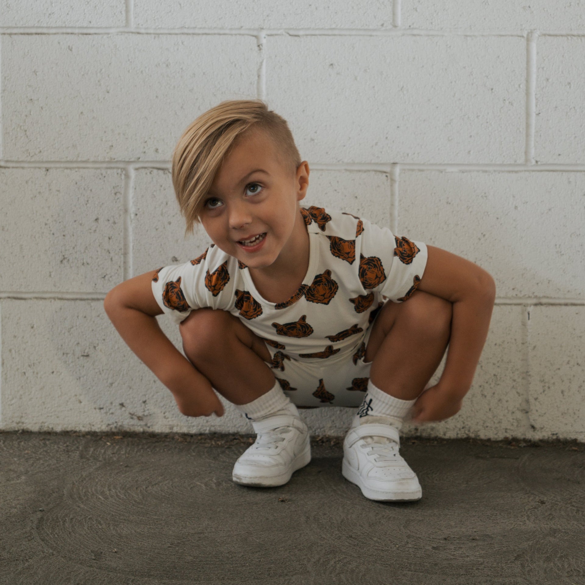 Tigers Print Bamboo Short Sleeve Biker Set for Kids