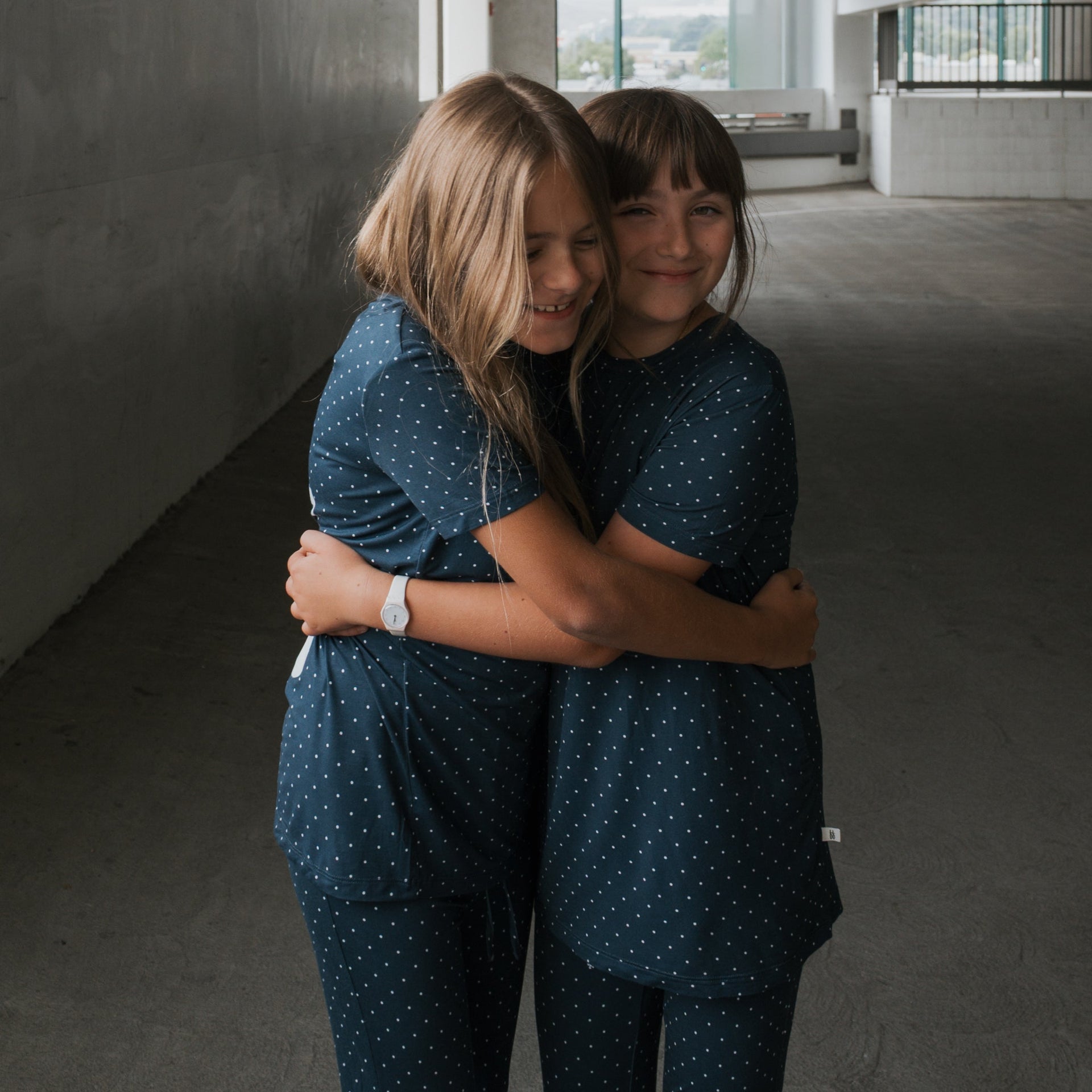 Kids Bamboo Short Sleeve Lounge Set in Navy and White Polka Dot