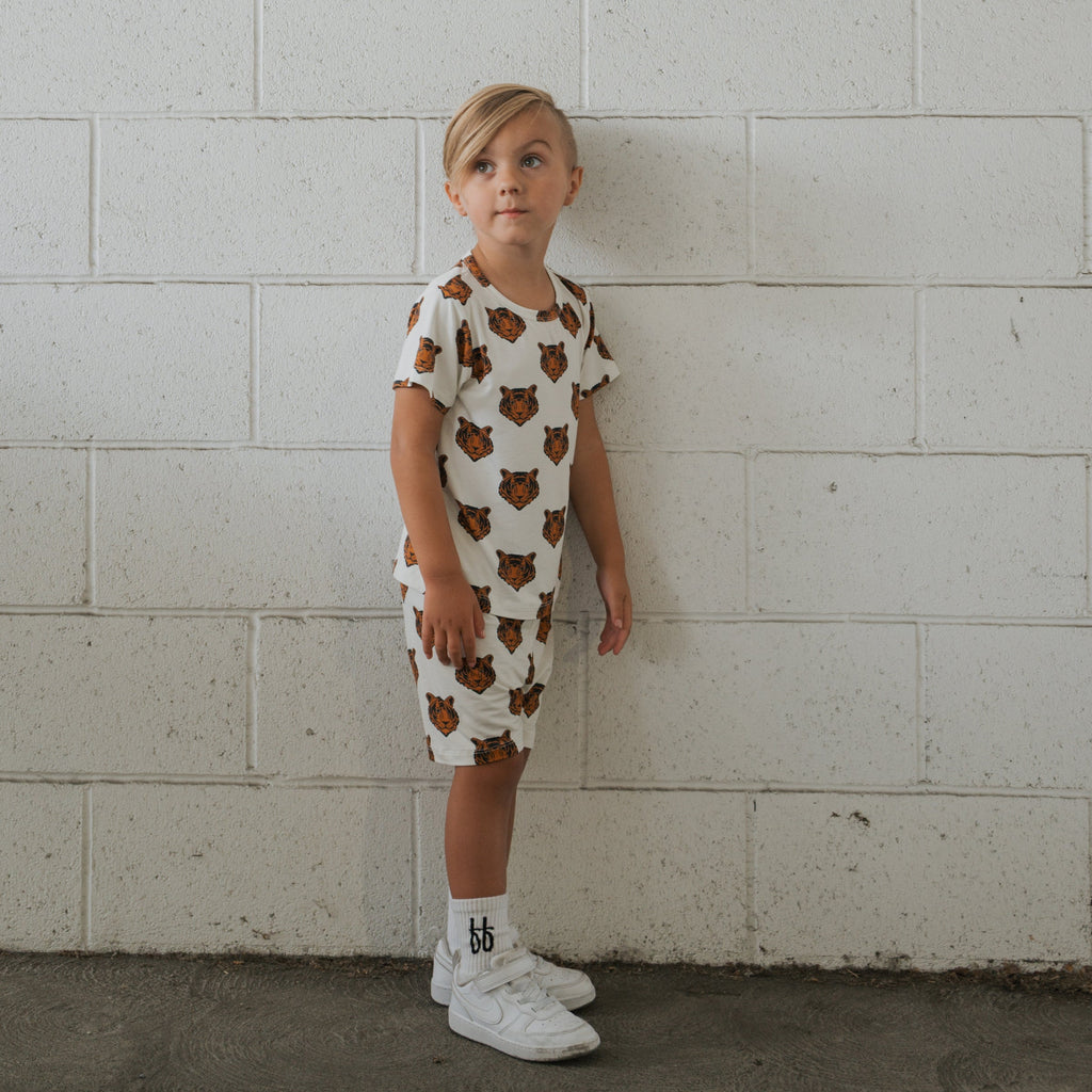Tigers Print Bamboo Short Sleeve Biker Set for Kids