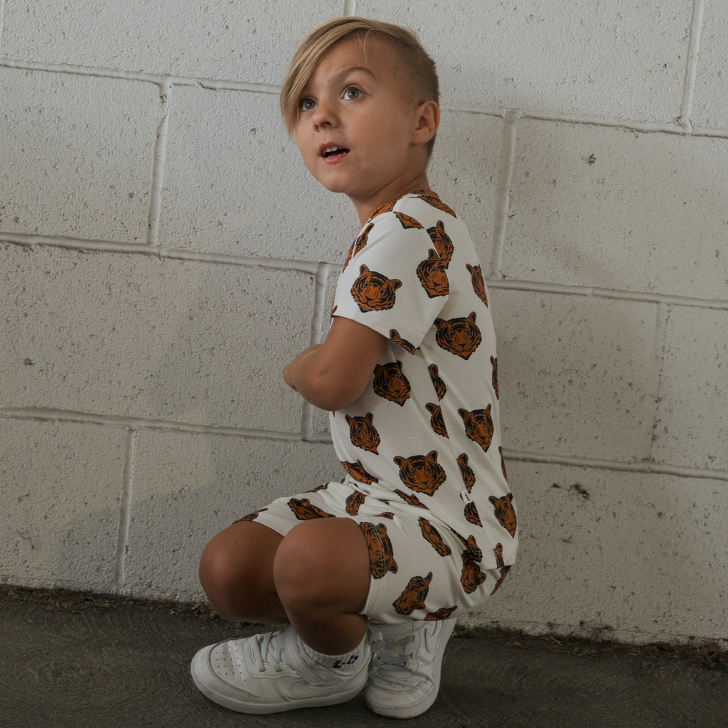 Tigers Print Bamboo Short Sleeve Biker Set for Kids