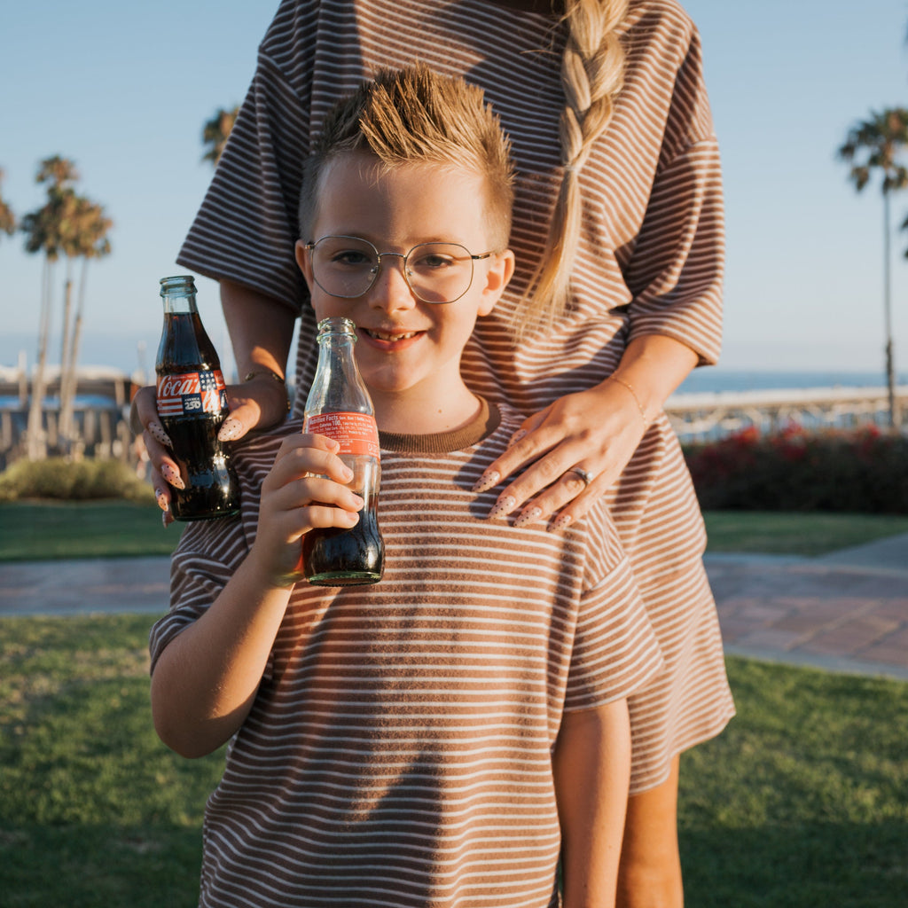 Child Terry Short Set in Cola Stripe Knit Playwear