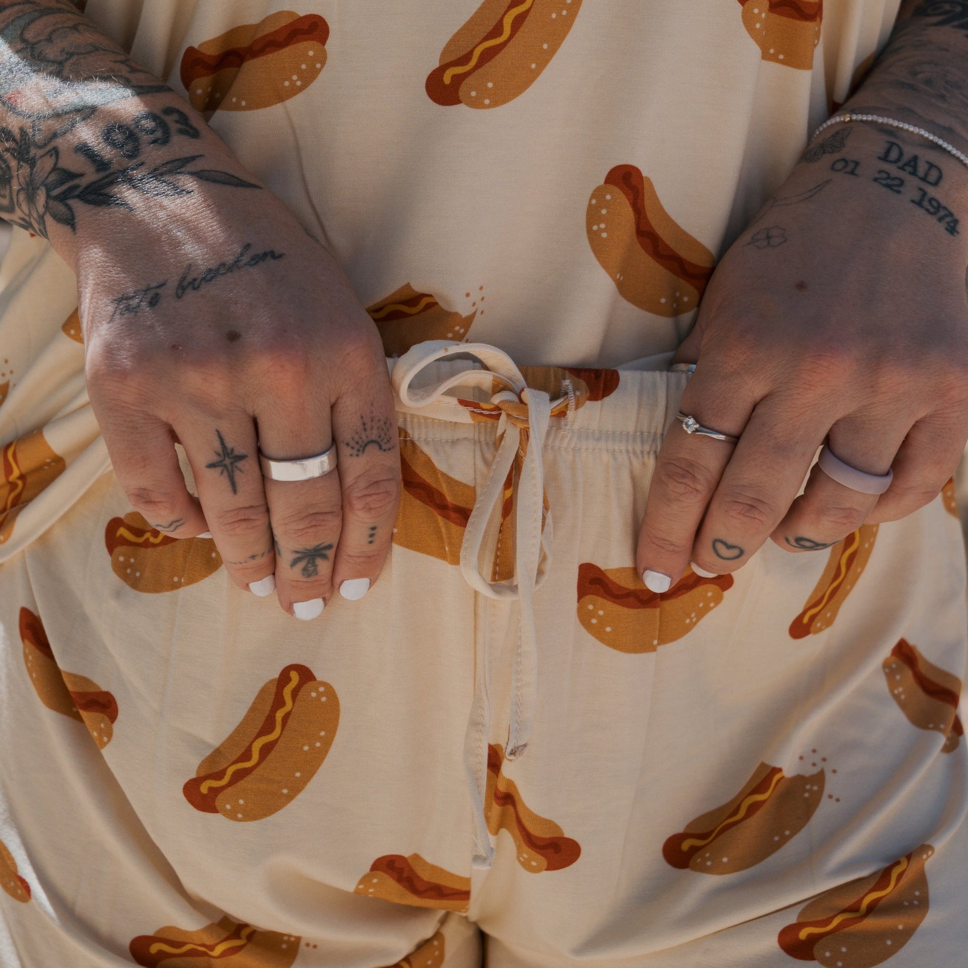 Women's Bamboo Short Set in Cream and Brown Hot Dog Print