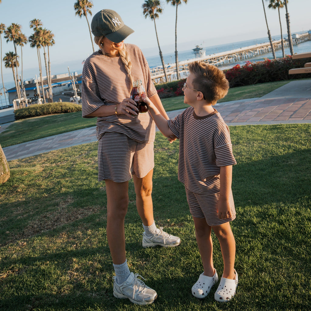 Child Terry Short Set in Cola Stripe Knit Playwear