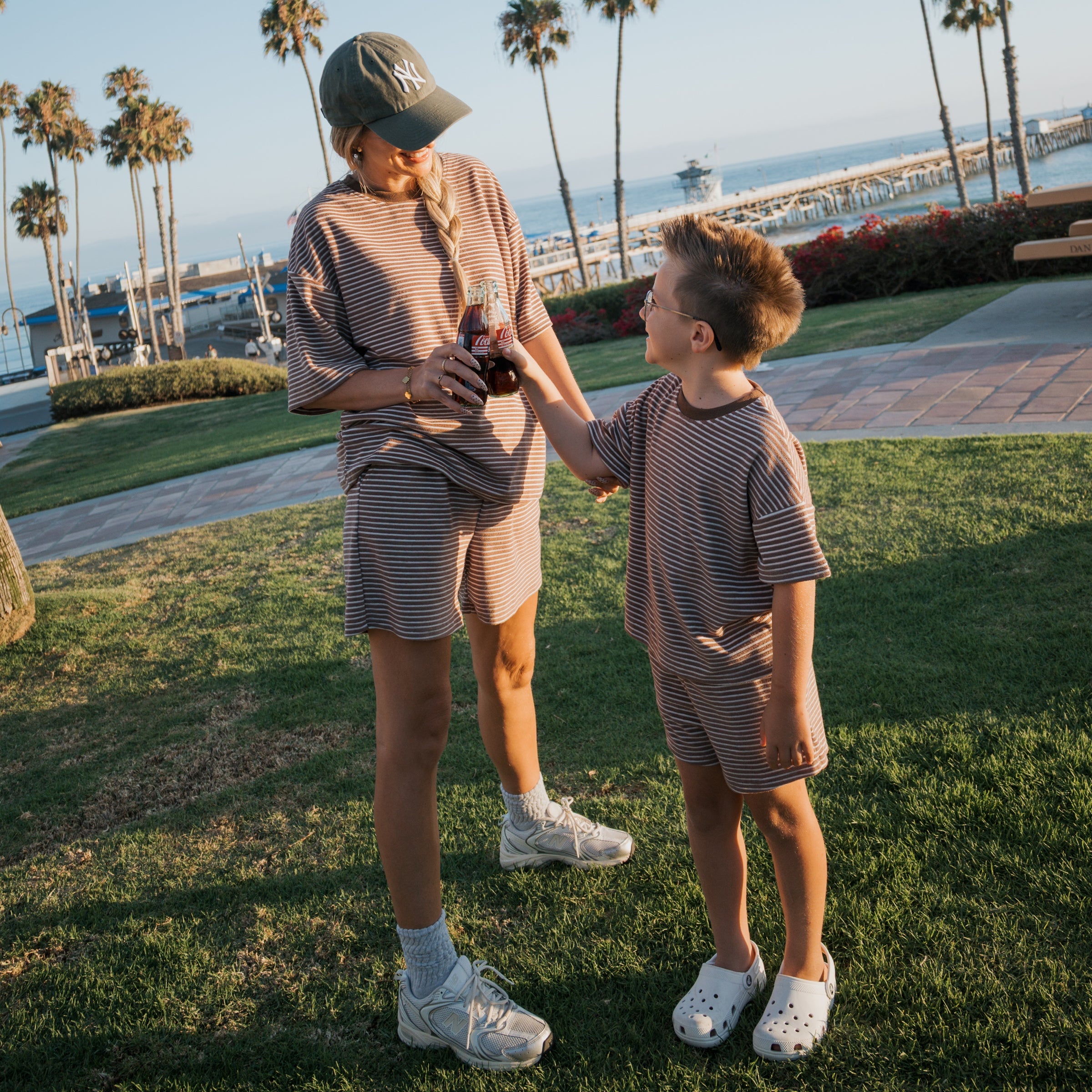 Child Terry Short Set in Cola Stripe Knit Playwear