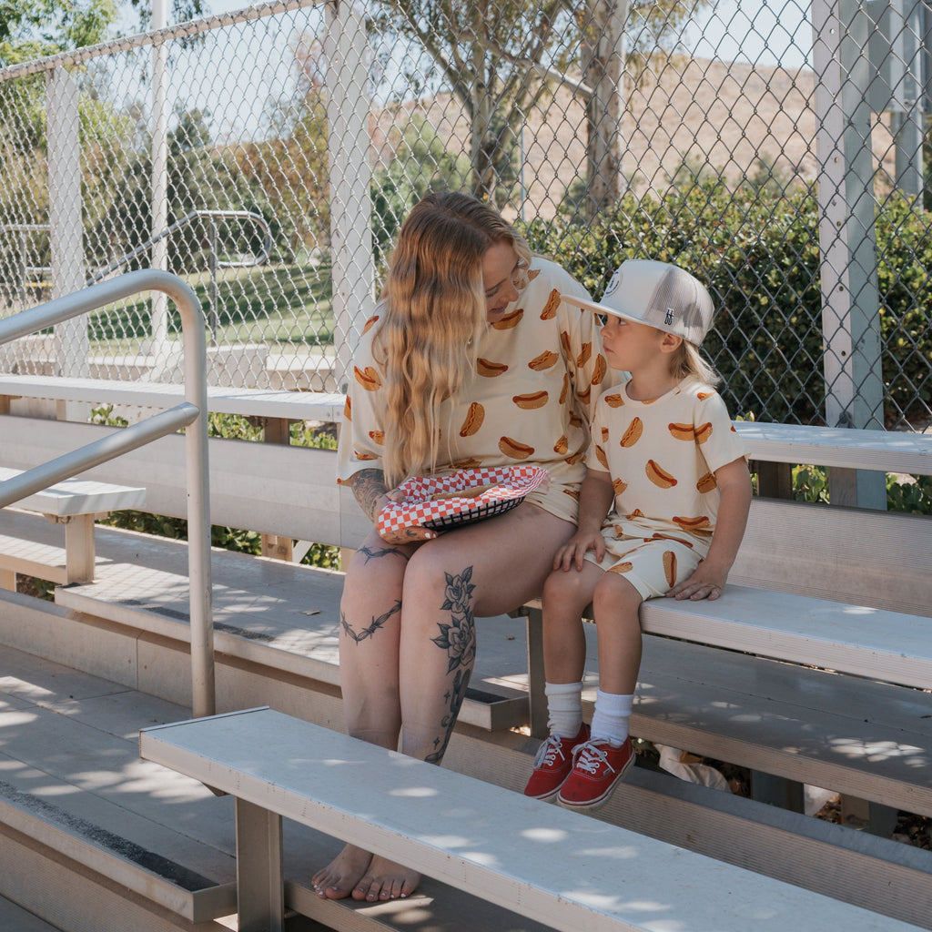 Women's Bamboo Short Set in Cream and Brown Hot Dog Print