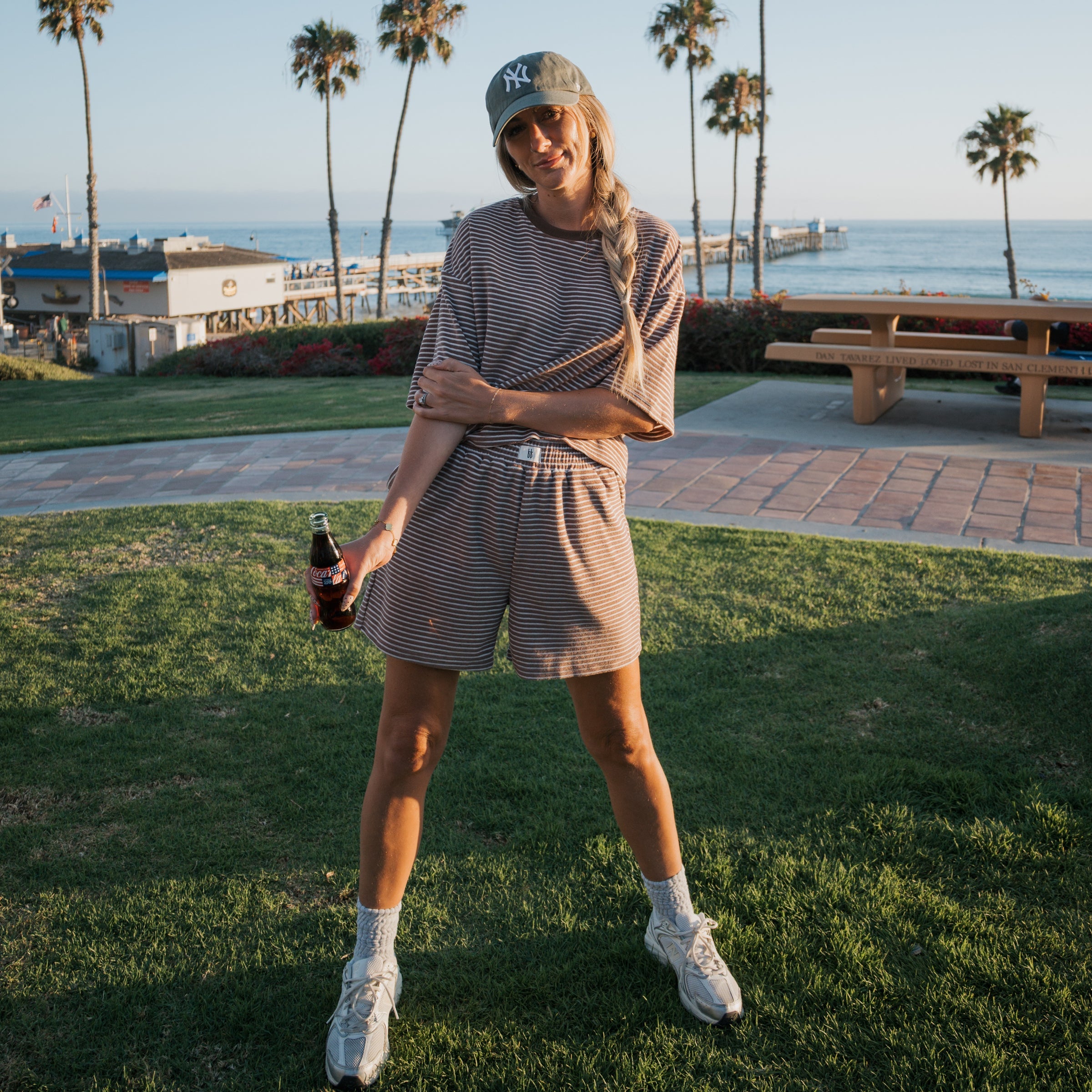 Women's Terry Short Set in Cola Stripe Knit Loungewear