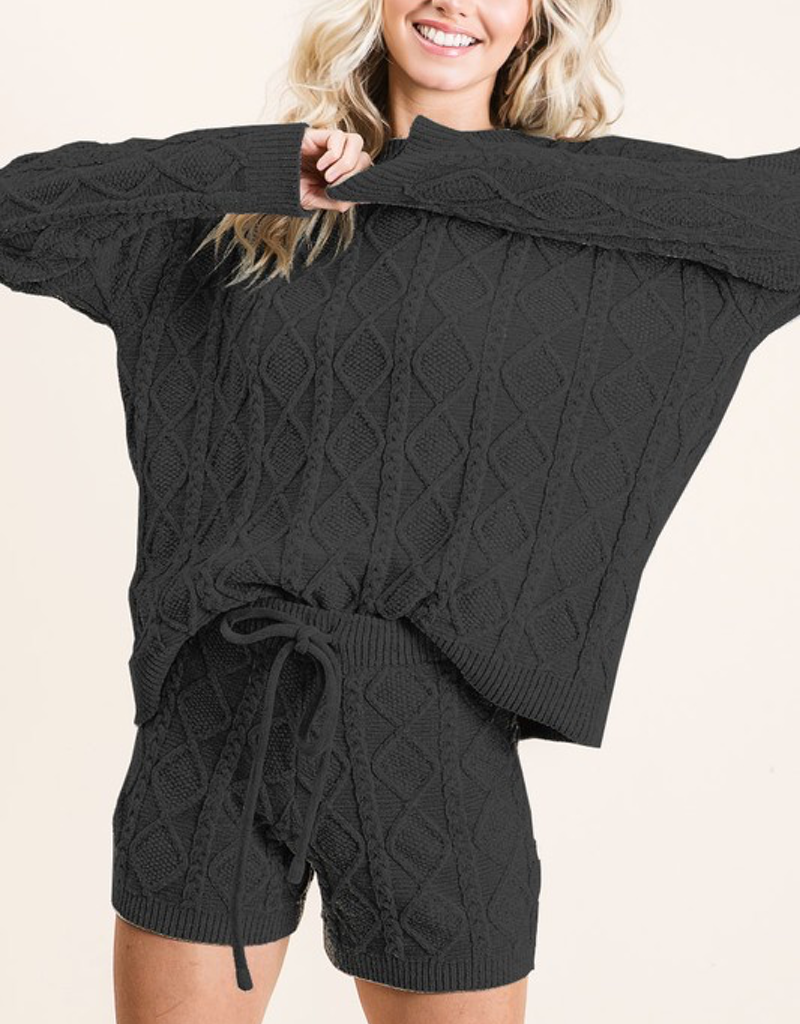 Soft Cozy Knit Sweater Shorts in Black - Relaxed Loungewear