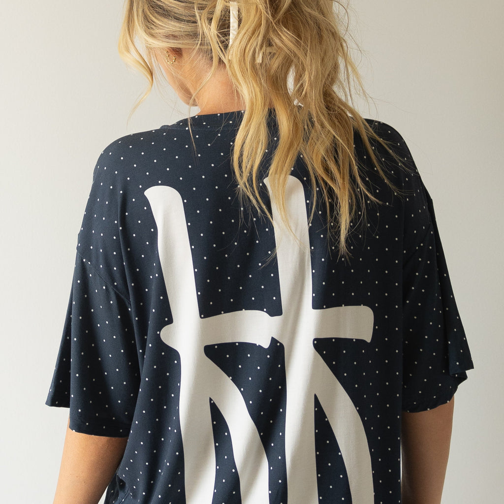 Women's Oversized Bamboo Lounge Set in Navy and White Polka Dot