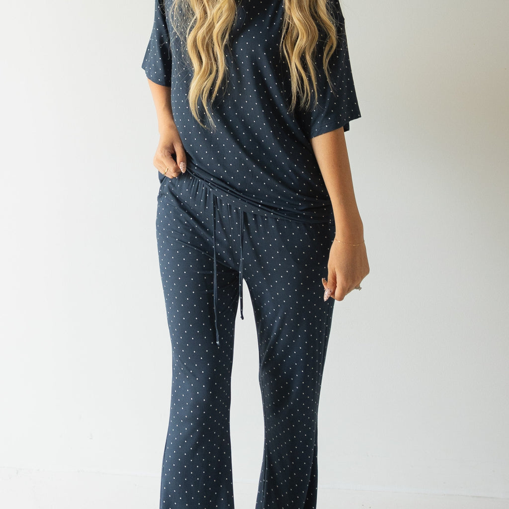 Women's Oversized Bamboo Lounge Set in Navy and White Polka Dot