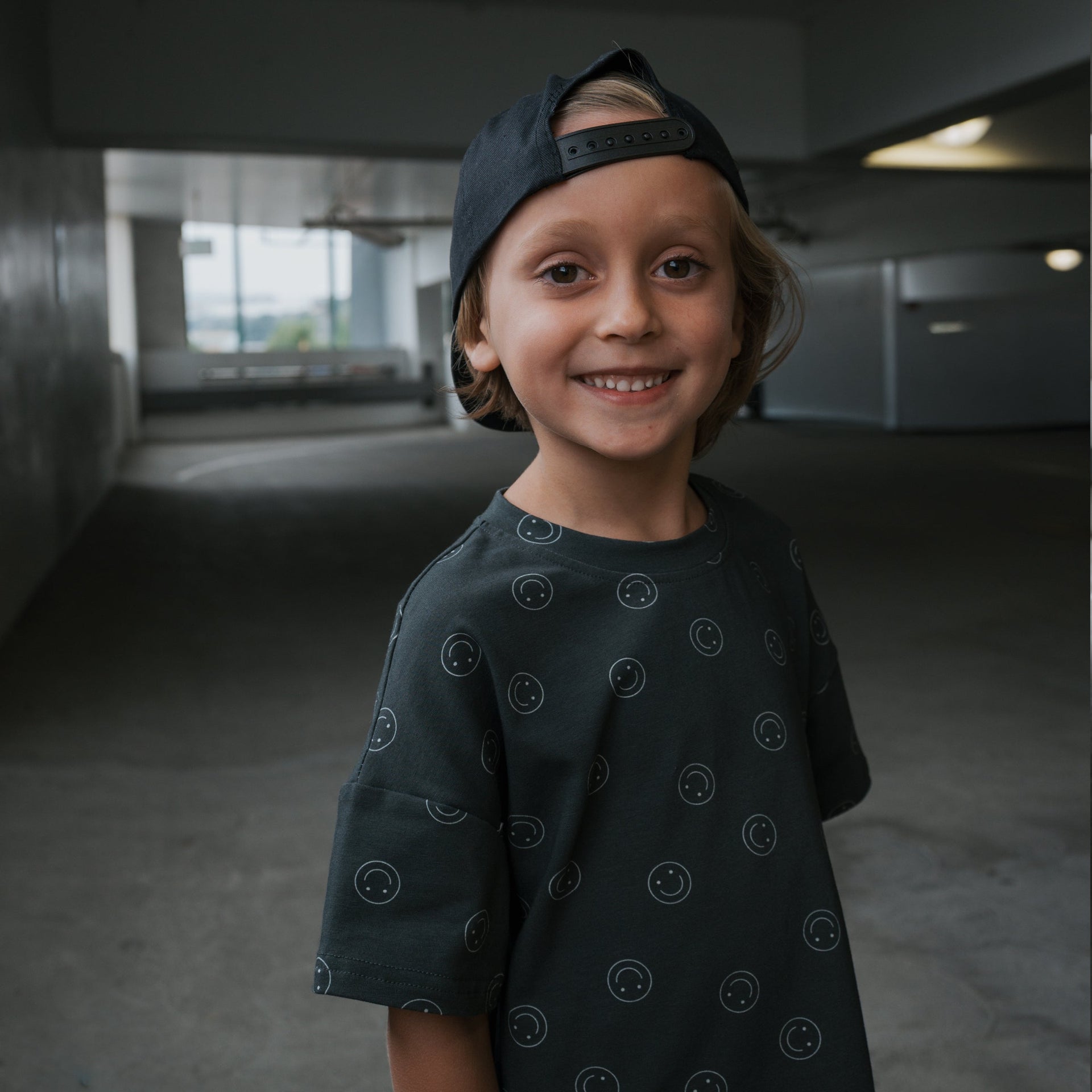 Child's Short Set with Abstract Print in Charcoal Grey