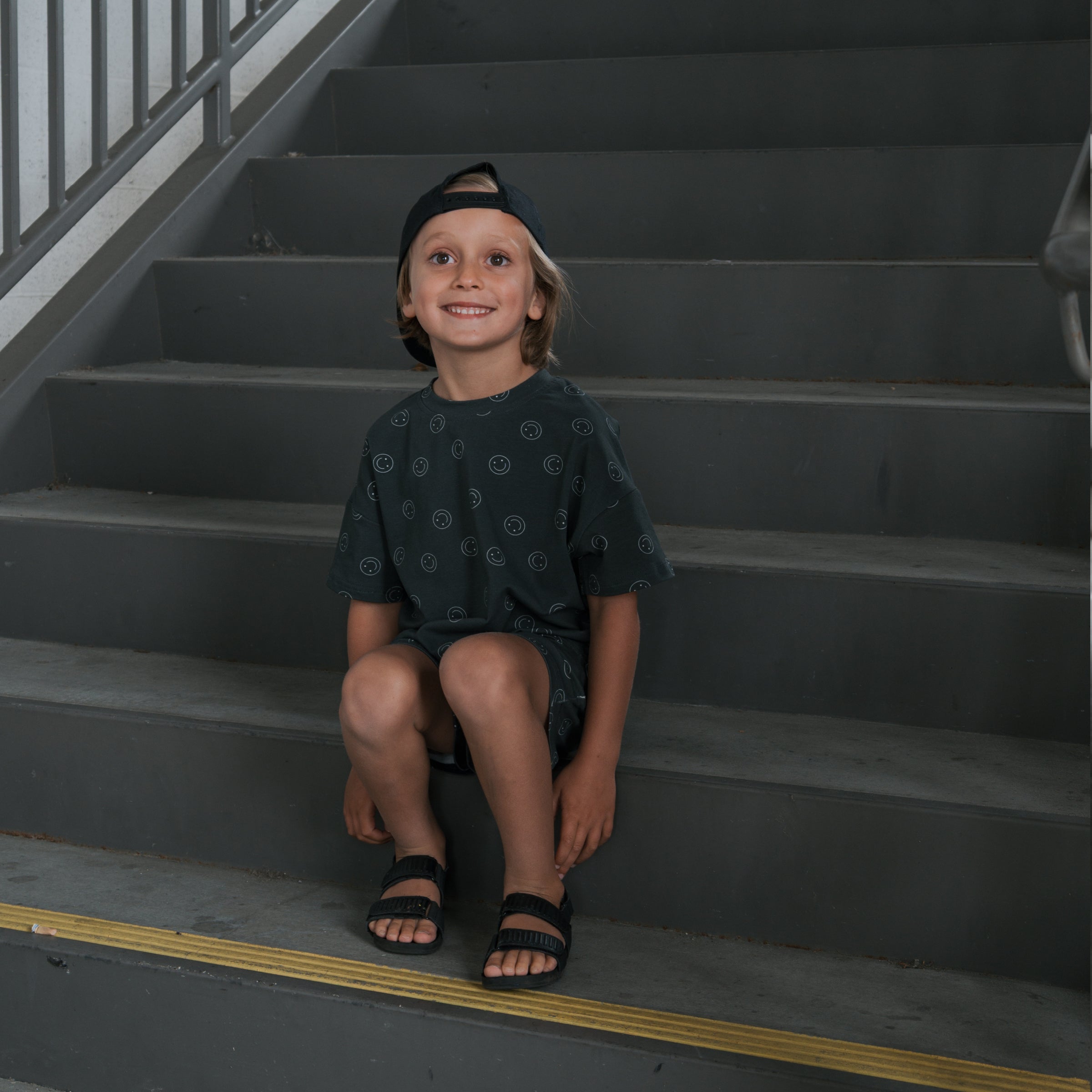 Child's Short Set with Abstract Print in Charcoal Grey