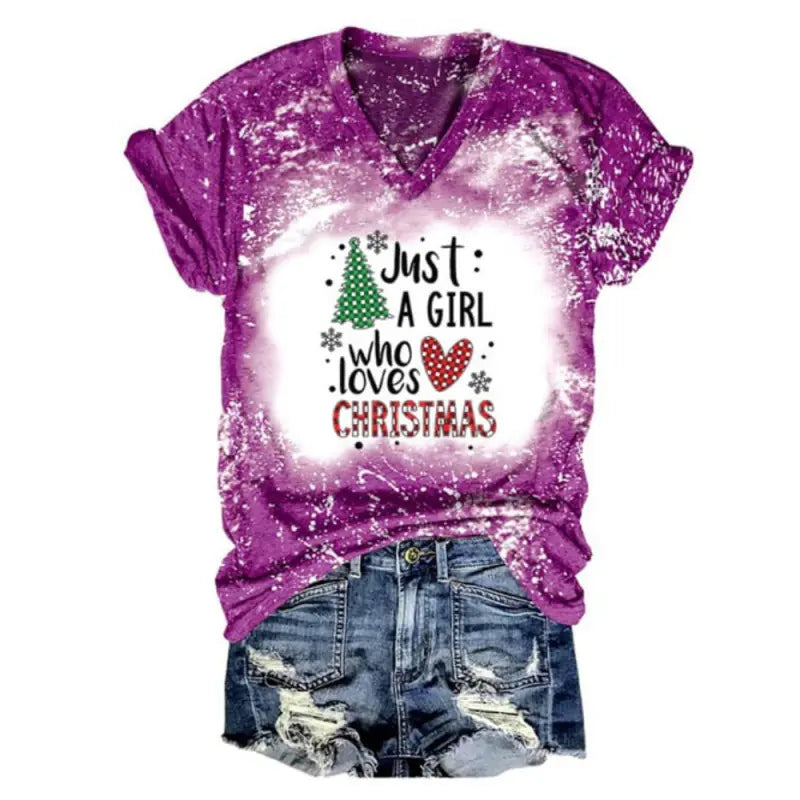 Women's Graphic Print V-Neck T-Shirt Casual Short Sleeve Tee