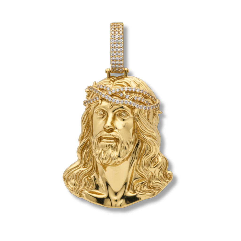 Moissanite Jesus Piece Pendant 925 Sterling Silver in 14K Gold