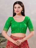 Women's green silk round neck stitched blouse