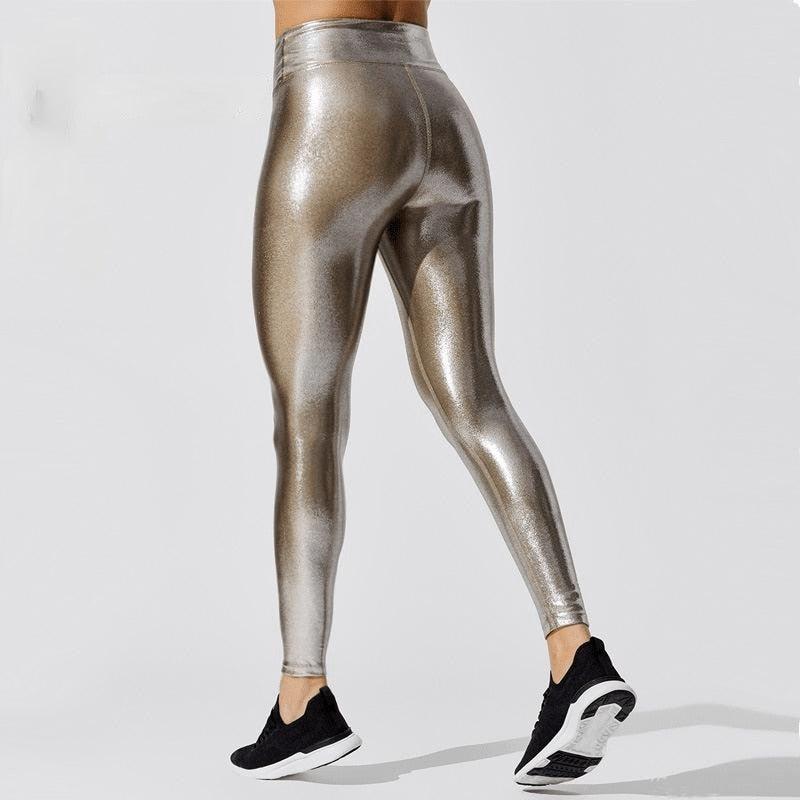 High Waist Metallic Compression Leggings for Yoga and Gym Sportswear