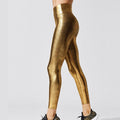 High Waist Metallic Compression Leggings for Yoga and Gym Sportswear