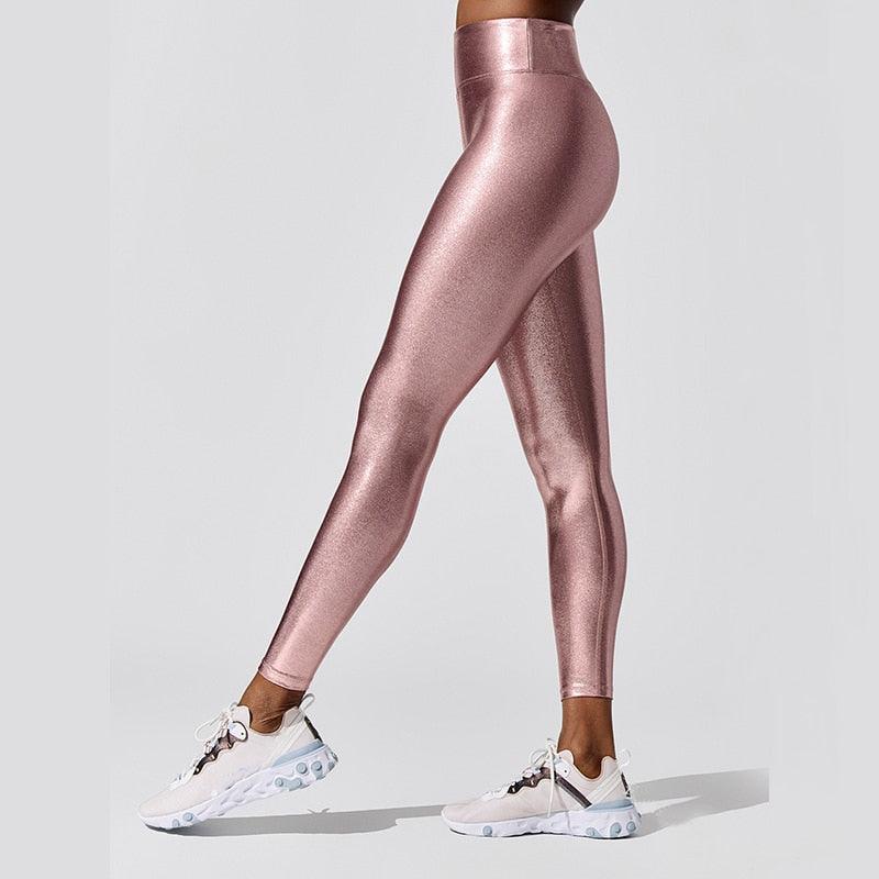 High Waist Metallic Compression Leggings for Yoga and Gym Sportswear