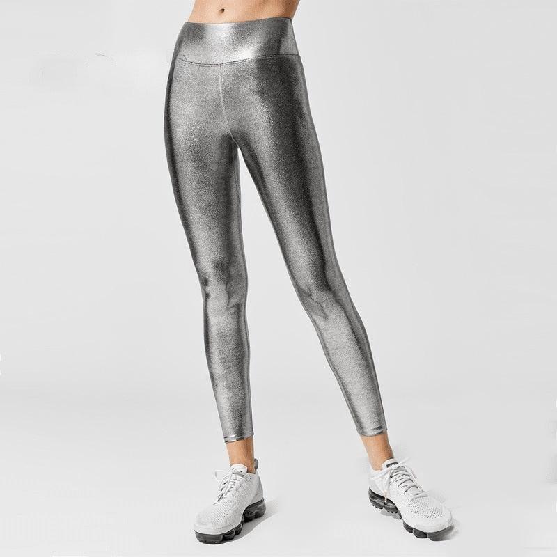 High Waist Metallic Compression Leggings for Yoga and Gym Sportswear