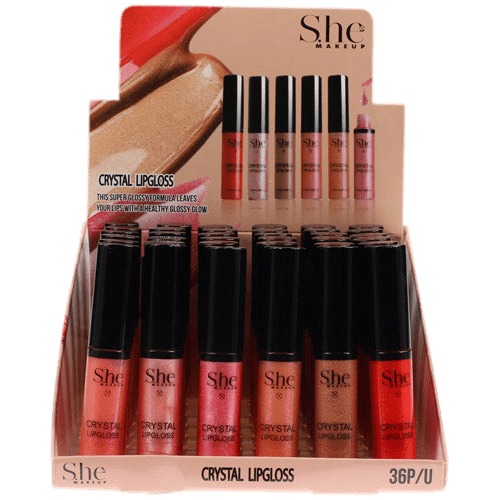 S.HE Glittered Crystal Lip Gloss with a high-shine finish and sparkling texture