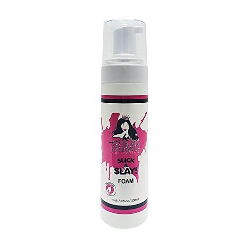 7 oz bottle of She Is Bomb Slick & Slay Foam styling mousse