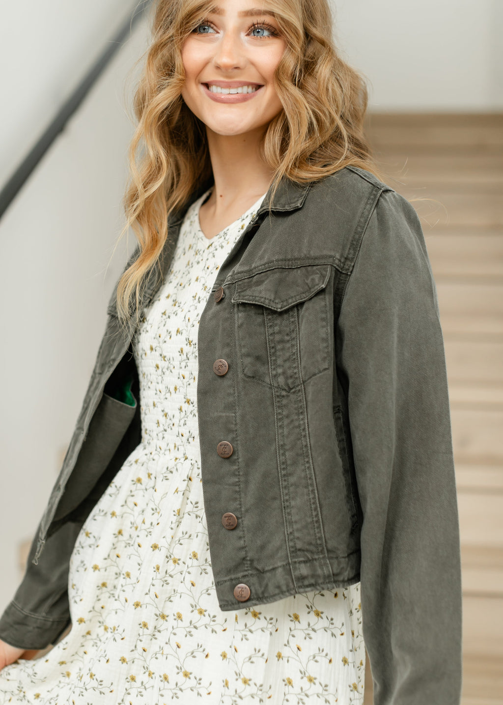 Shea Olive Lightweight Denim Trucker Jacket | Unisex