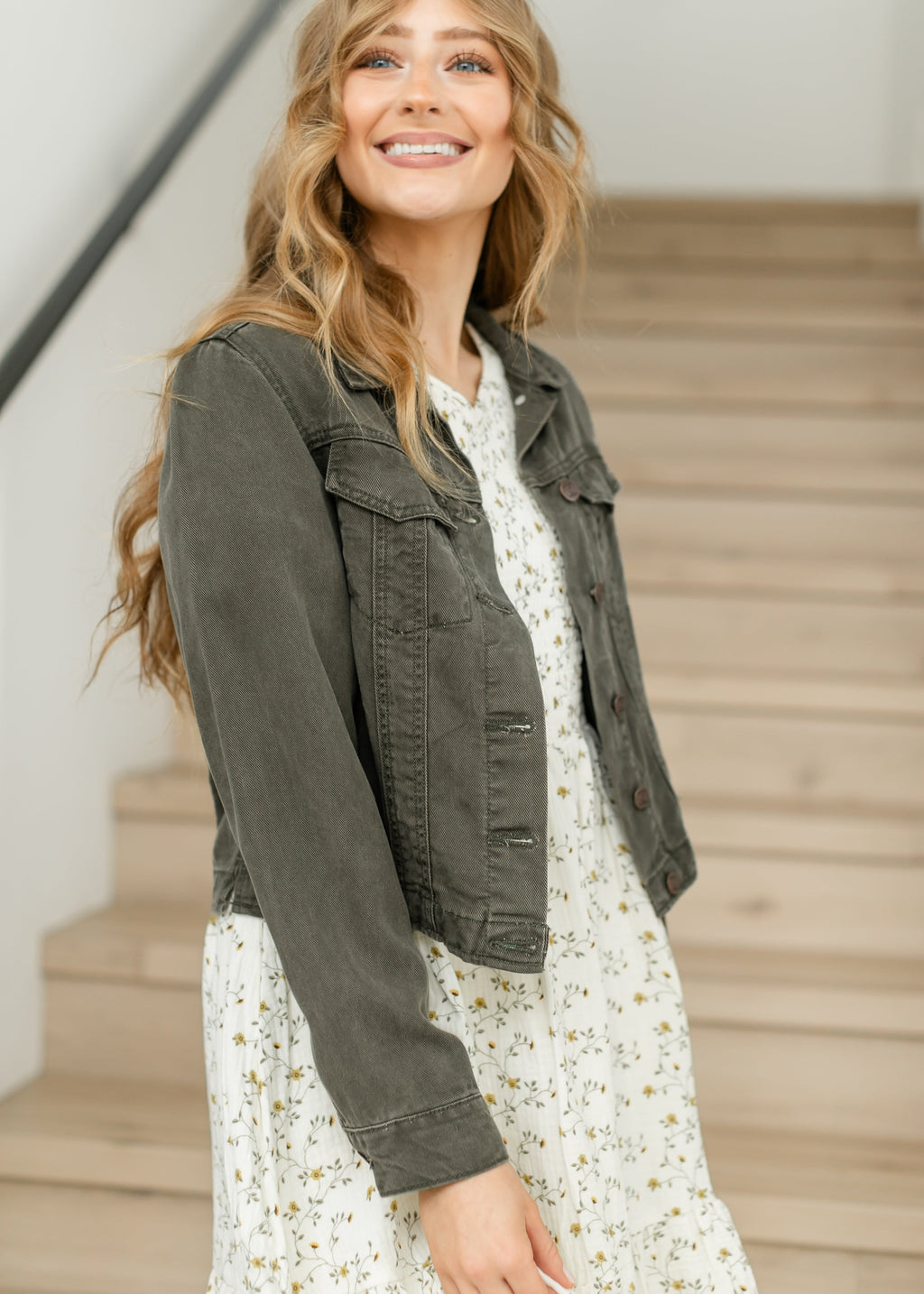 Shea Olive Lightweight Denim Trucker Jacket | Unisex