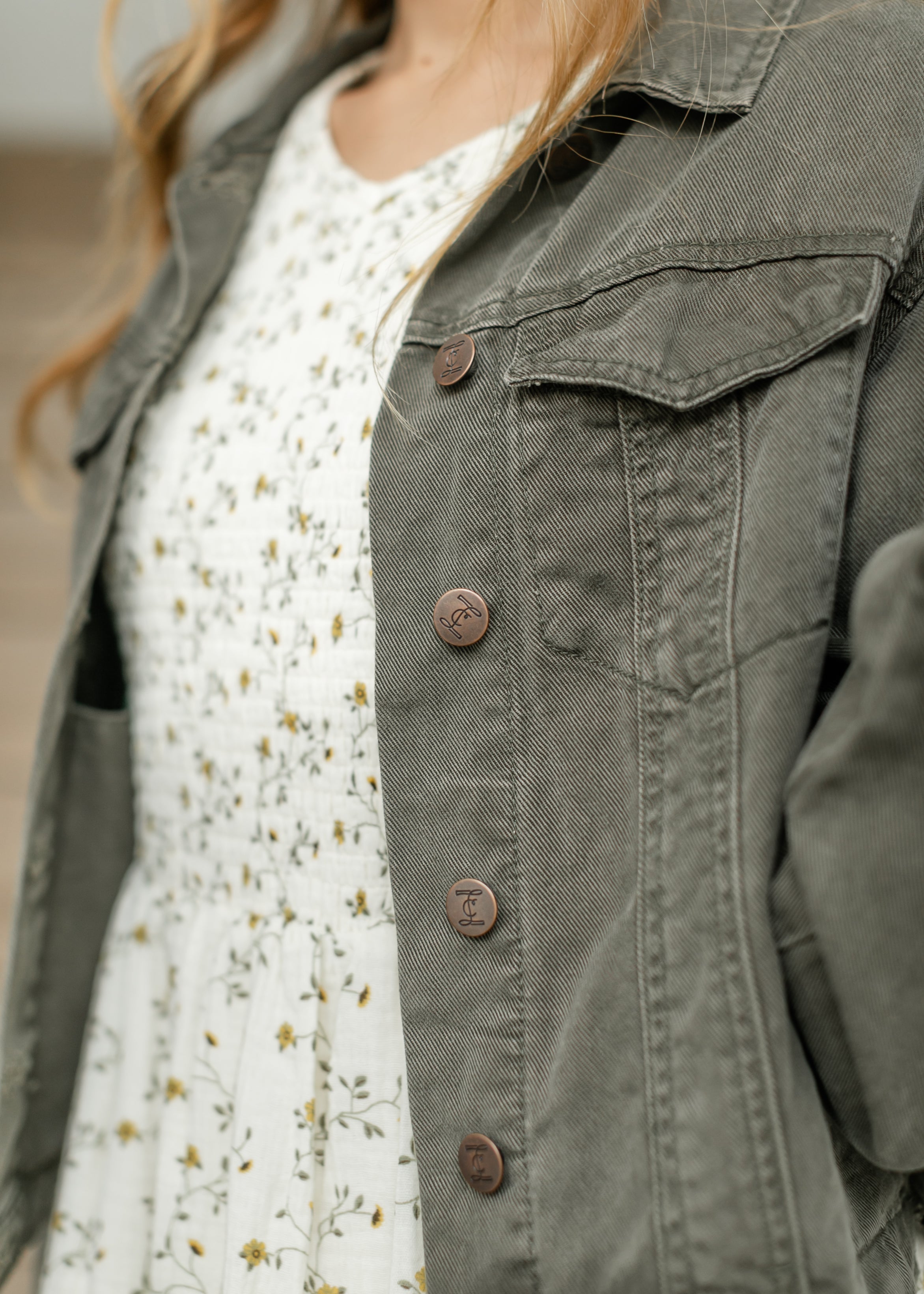 Shea Olive Lightweight Denim Trucker Jacket | Unisex