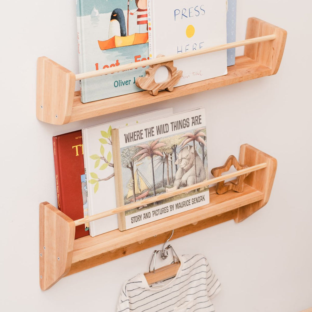Nursery Wall Shelf with Hooks - Space-Saving Storage