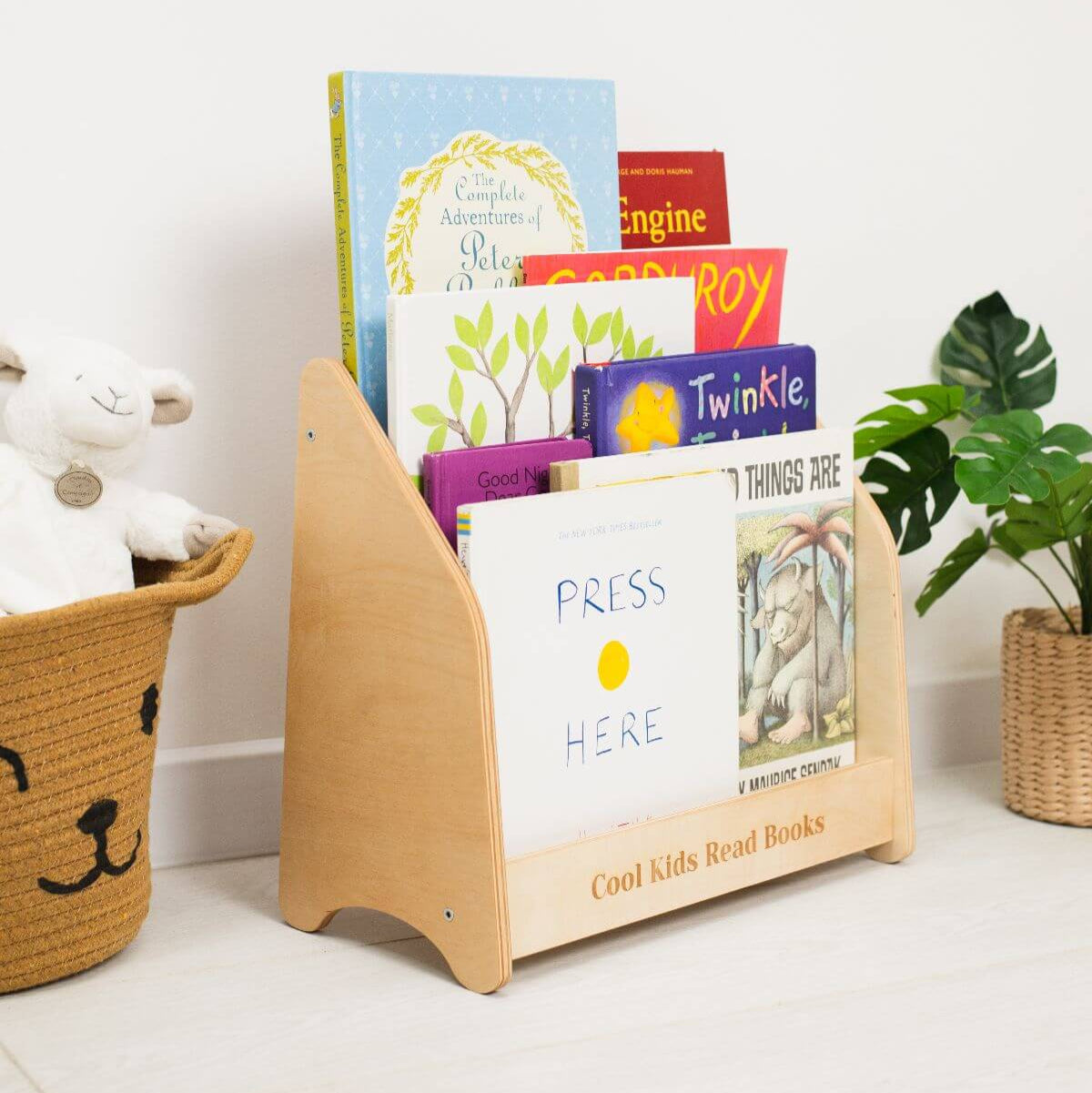 Front-Facing Wooden Bookshelf for Kids – Montessori Style
