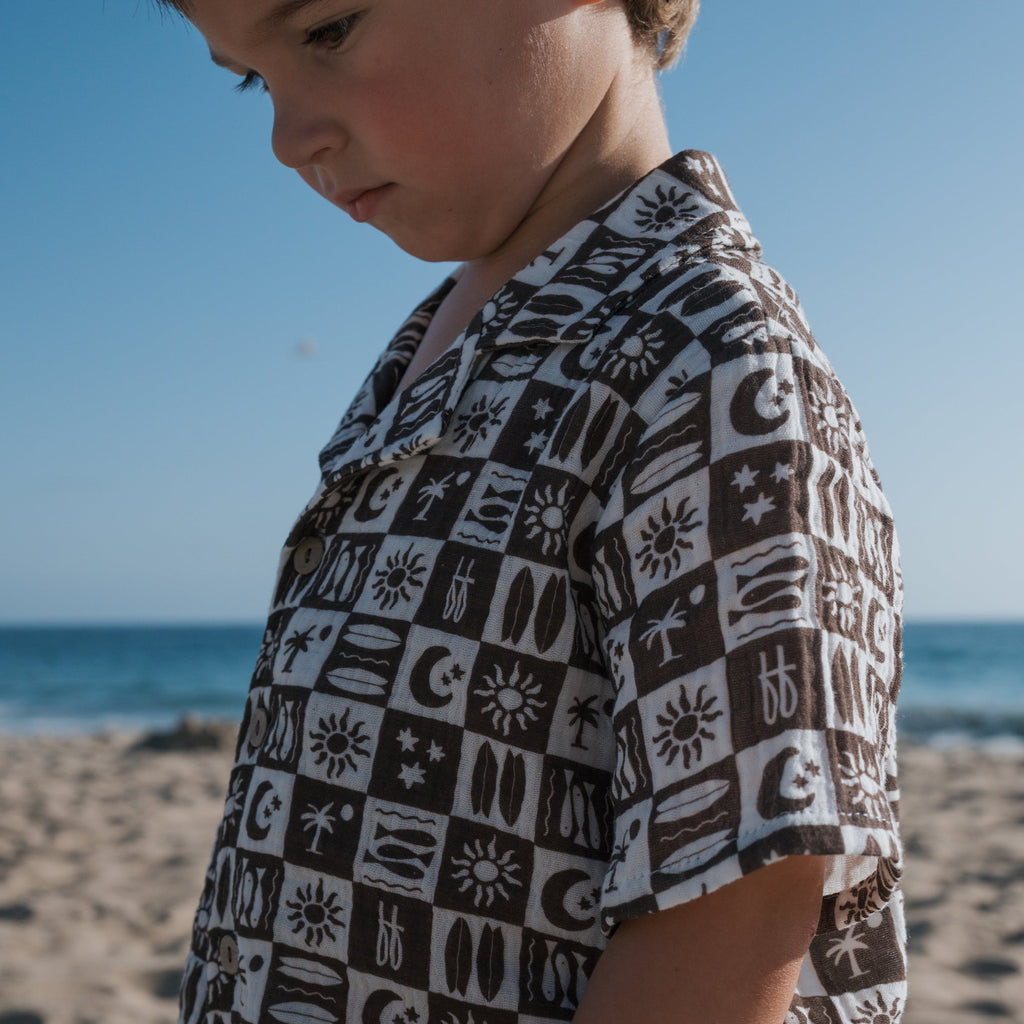 Short Sleeve Muslin Button Up | Summer Check
