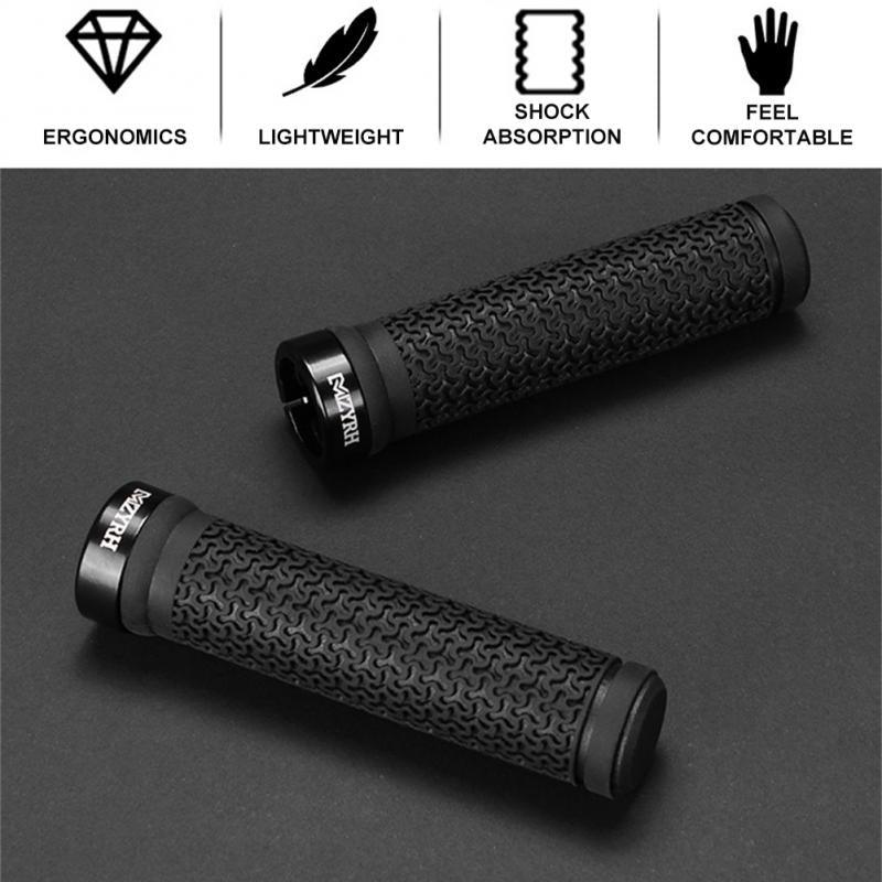 Professional black mountain bike handlebar grips with single lock-on aluminum rings.