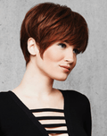 Short textured pixie cut wig in R3025S+ Glazed Cinnamon with red-brown and copper highlights.