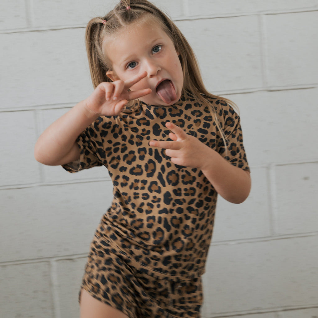 Girl's Leopard Print Bamboo Short Set Loungewear